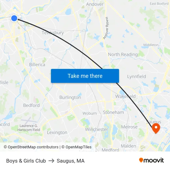 Boys & Girls Club to Saugus, MA map