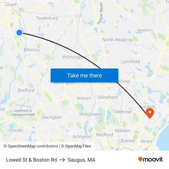 Lowell St & Boston Rd to Saugus, MA map