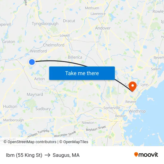 Ibm (55 King St) to Saugus, MA map