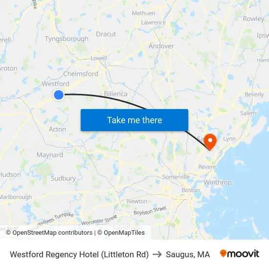 Westford Regency Hotel (Littleton Rd) to Saugus, MA map