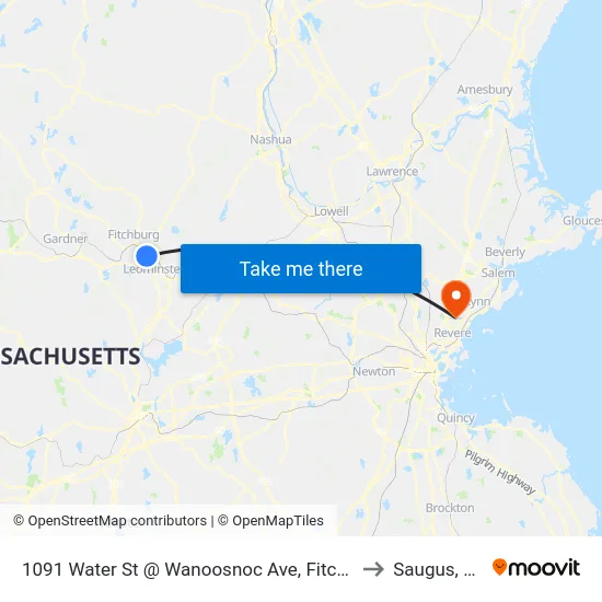 1091 Water St @ Wanoosnoc Ave, Fitchburg to Saugus, MA map