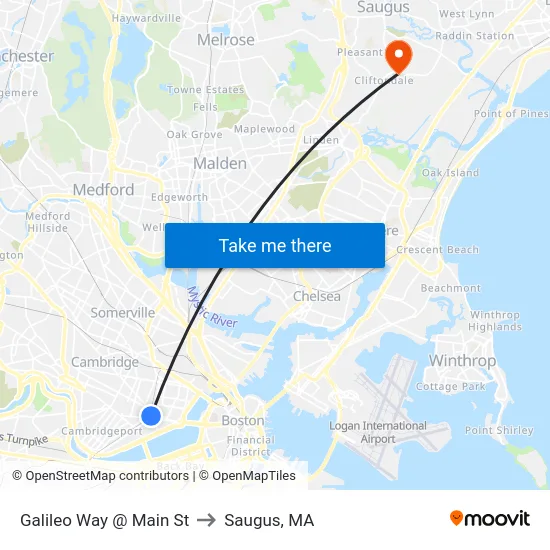 Galileo Way @ Main St to Saugus, MA map
