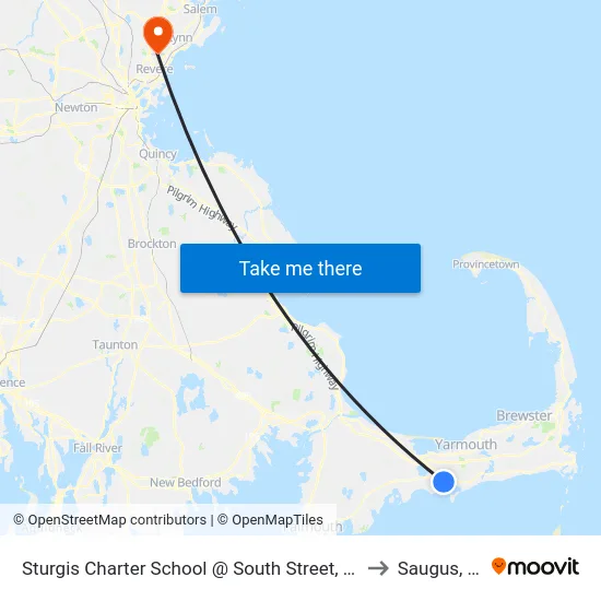 Sturgis Charter School @ South Street, Hyannis to Saugus, MA map