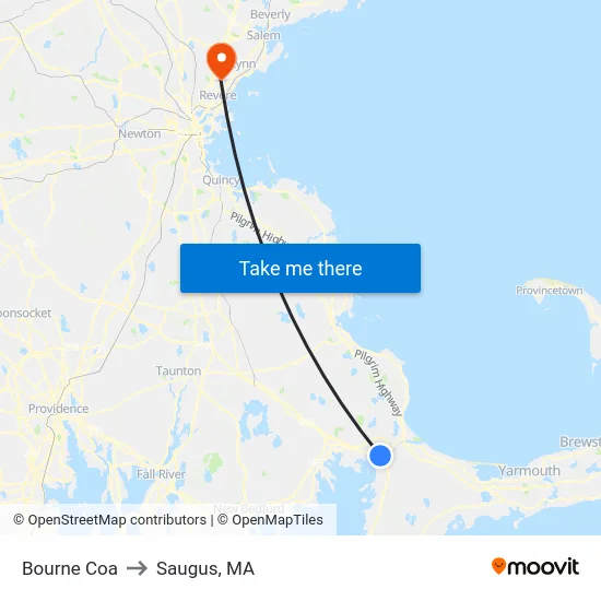 Bourne Coa to Saugus, MA map