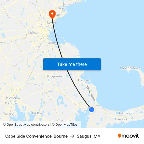 Cape Side Convenience, Bourne to Saugus, MA map