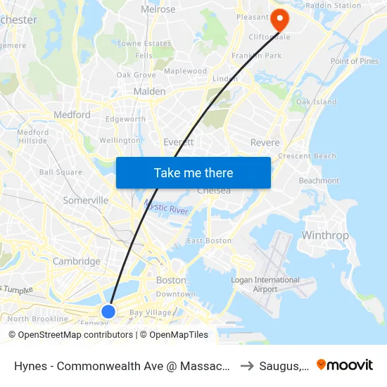 Hynes - Commonwealth Ave @ Massachusetts Ave to Saugus, MA map