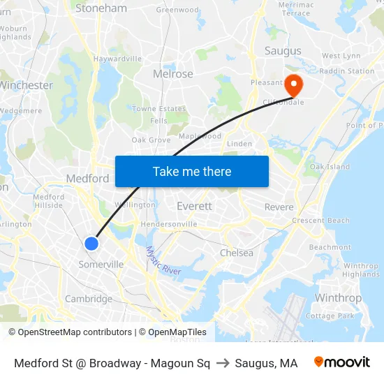 Medford St @ Broadway - Magoun Sq to Saugus, MA map