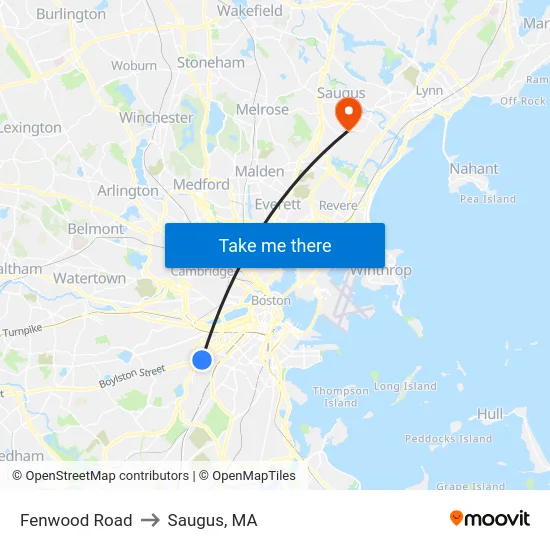 Fenwood Road to Saugus, MA map