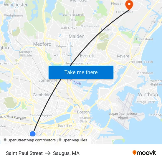 Saint Paul Street to Saugus, MA map