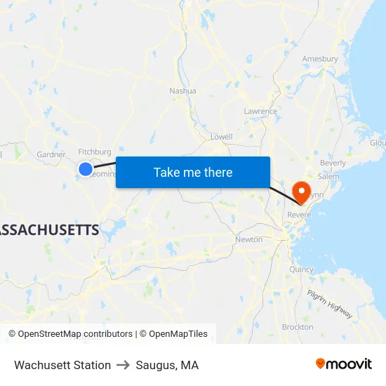 Wachusett Station to Saugus, MA map