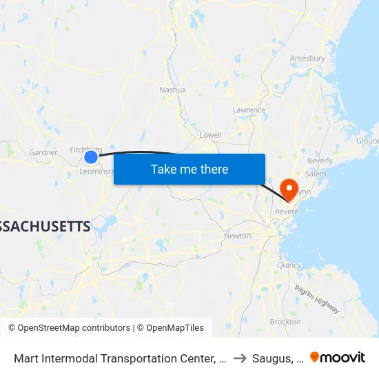 Mart Intermodal Transportation Center, Fitchburg to Saugus, MA map
