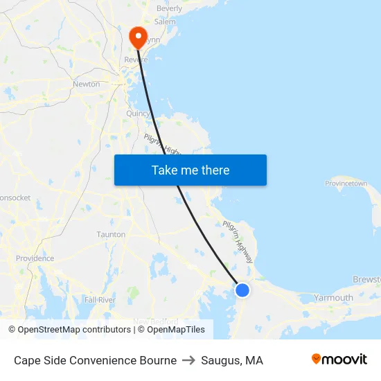 Cape Side Convenience Bourne to Saugus, MA map