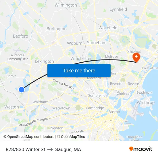828/830 Winter St to Saugus, MA map