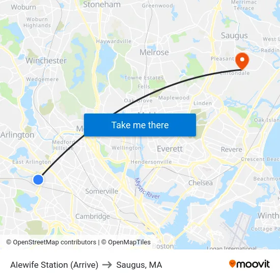 Alewife Station (Arrive) to Saugus, MA map
