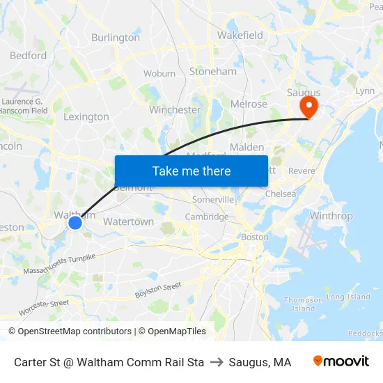 Carter St @ Waltham Comm Rail Sta to Saugus, MA map