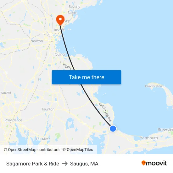 Sagamore Park & Ride to Saugus, MA map