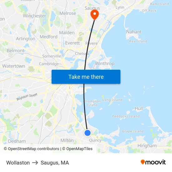 Wollaston to Saugus, MA map