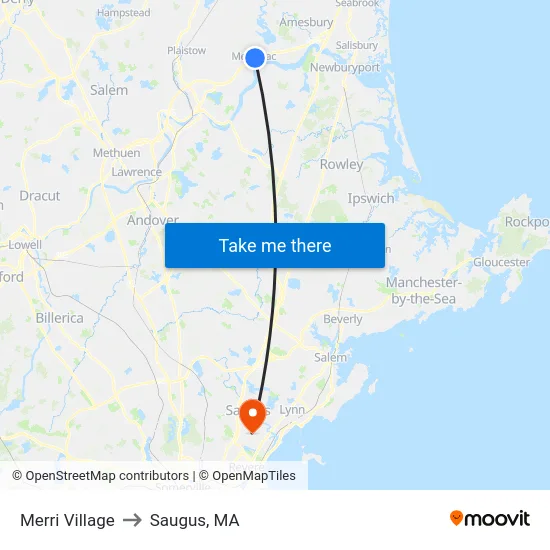Merri Village to Saugus, MA map