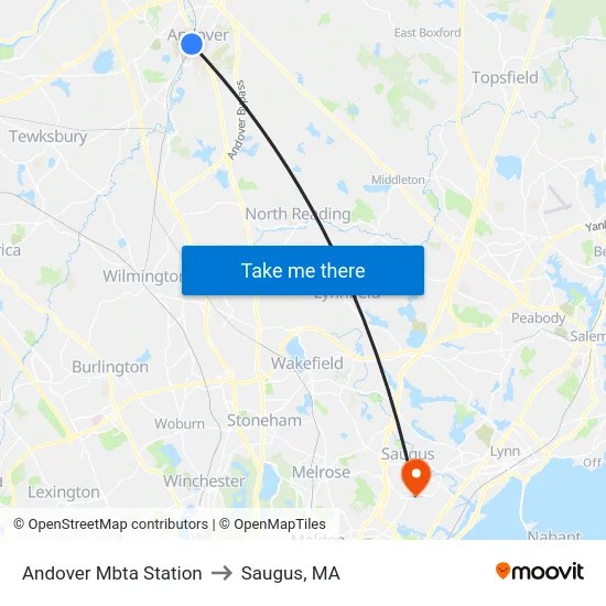 Andover Mbta Station to Saugus, MA map