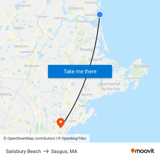 Salisbury Beach to Saugus, MA map
