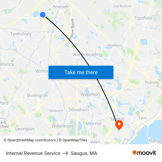 Internal Revenue Service to Saugus, MA map