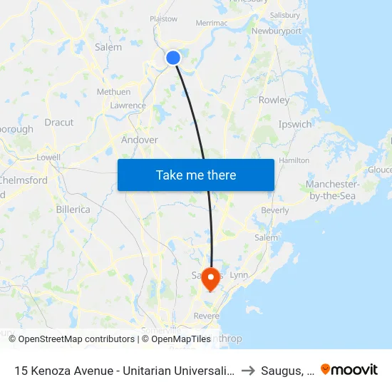 15 Kenoza Avenue - Unitarian Universalist Church to Saugus, MA map