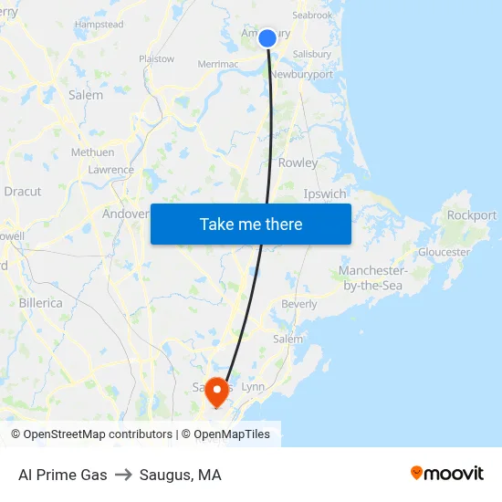 Al Prime Gas to Saugus, MA map