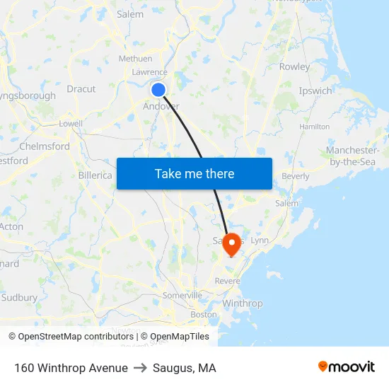 160 Winthrop Avenue to Saugus, MA map