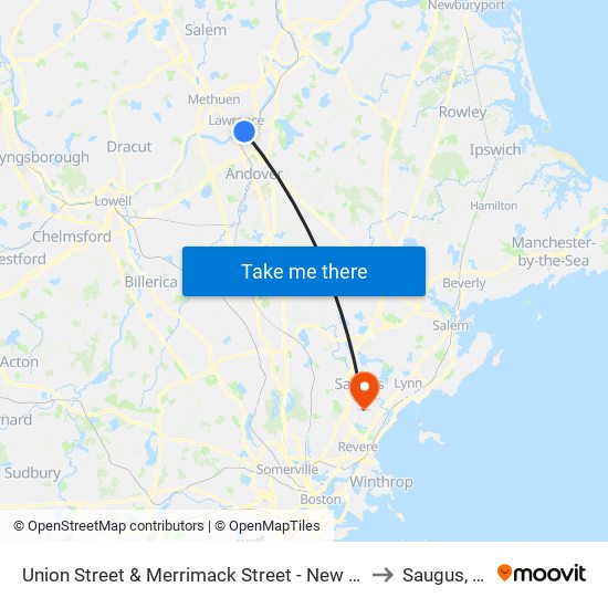 Union Street & Merrimack Street - New Balance to Saugus, MA map