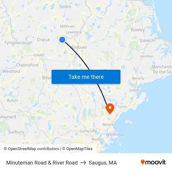 Minuteman Road & River Road to Saugus, MA map
