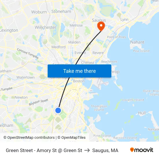 Green Street - Amory St @ Green St to Saugus, MA map