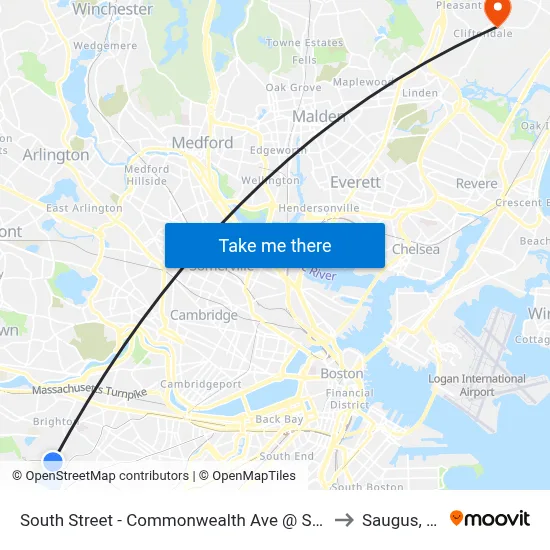 South Street - Commonwealth Ave @ South St to Saugus, MA map