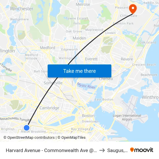 Harvard Avenue - Commonwealth Ave @ Harvard Ave to Saugus, MA map