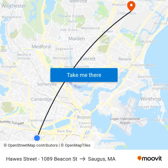 Hawes Street - 1089 Beacon St to Saugus, MA map