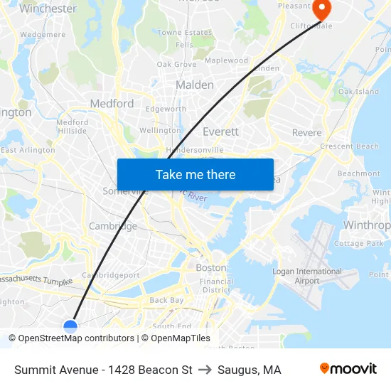 Summit Avenue - 1428 Beacon St to Saugus, MA map
