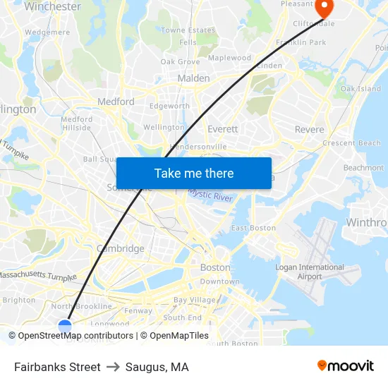 Fairbanks Street to Saugus, MA map