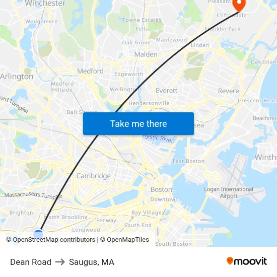 Dean Road to Saugus, MA map
