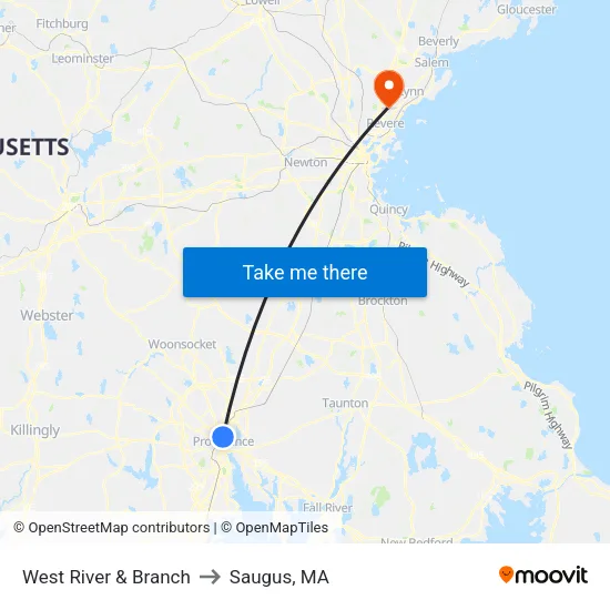 West River & Branch to Saugus, MA map