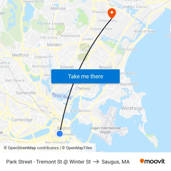 Park Street - Tremont St @ Winter St to Saugus, MA map