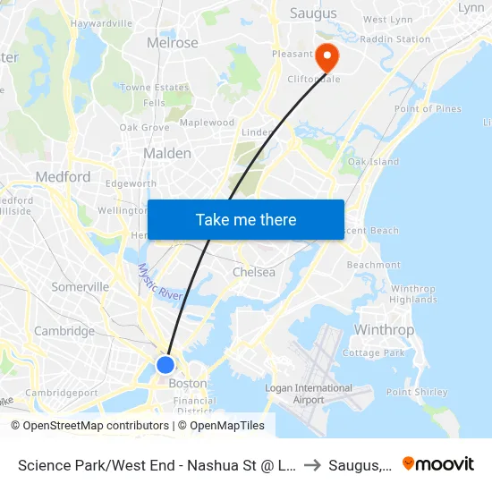 Science Park/West End - Nashua St @ Leverett Cir to Saugus, MA map