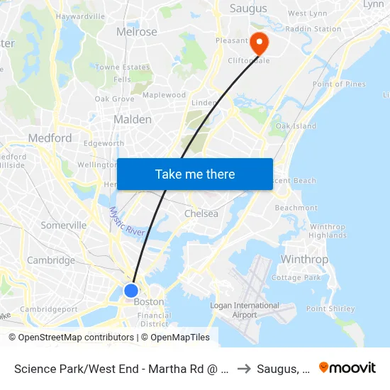 Science Park/West End - Martha Rd @ Amy Ct to Saugus, MA map
