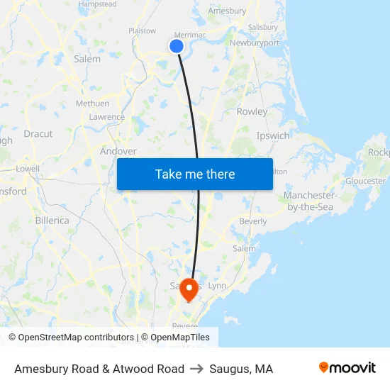 Amesbury Road & Atwood Road to Saugus, MA map
