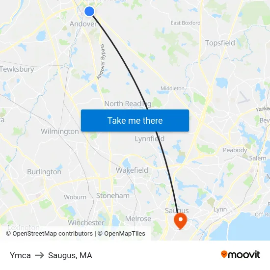 Ymca to Saugus, MA map