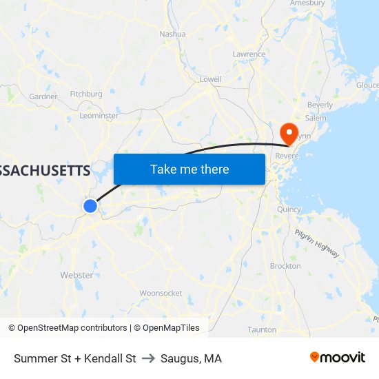 Summer St + Kendall St to Saugus, MA map