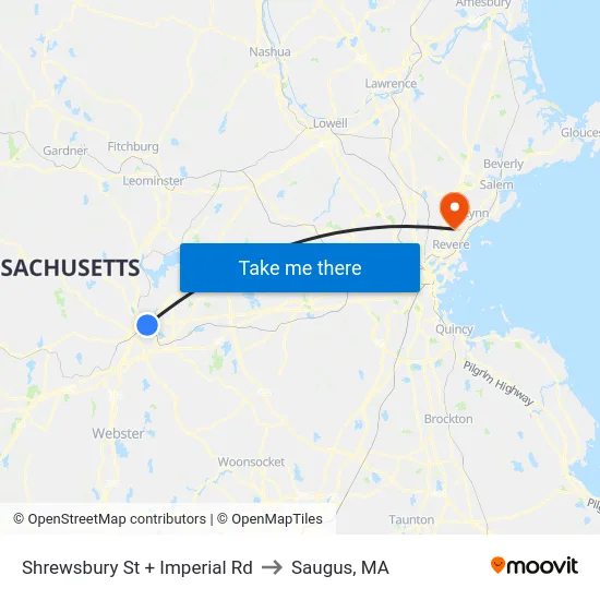 Shrewsbury St + Imperial Rd to Saugus, MA map