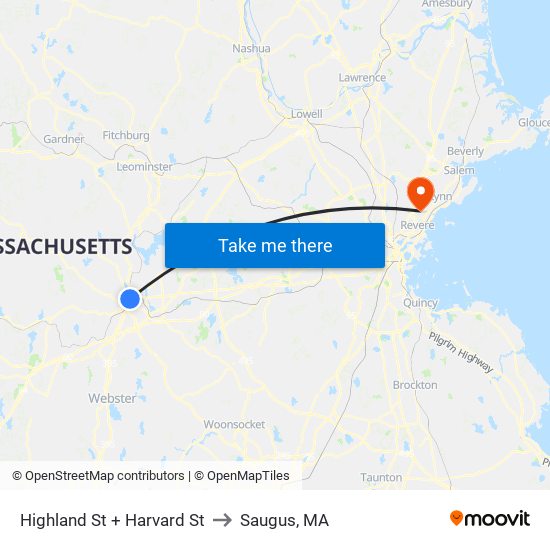 Highland St + Harvard St to Saugus, MA map