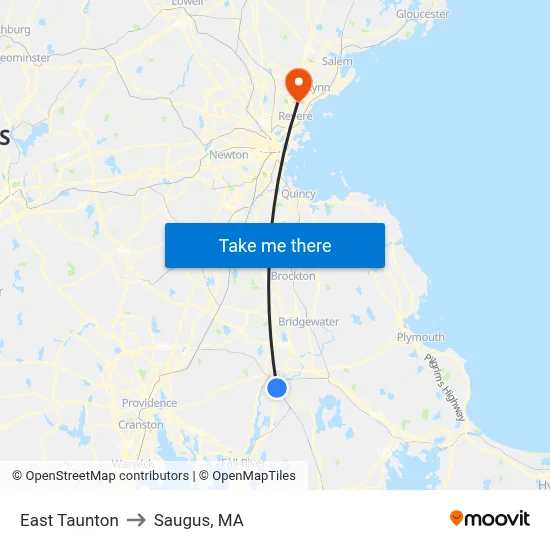East Taunton to Saugus, MA map