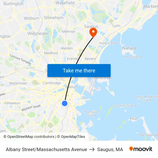 Albany Street/Massachusetts Avenue to Saugus, MA map
