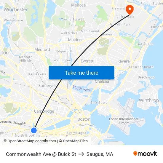 Commonwealth Ave @ Buick St to Saugus, MA map