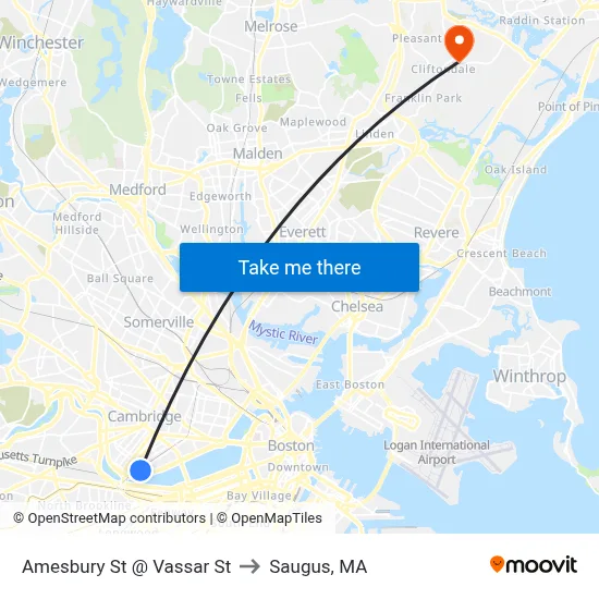 Amesbury St @ Vassar St to Saugus, MA map